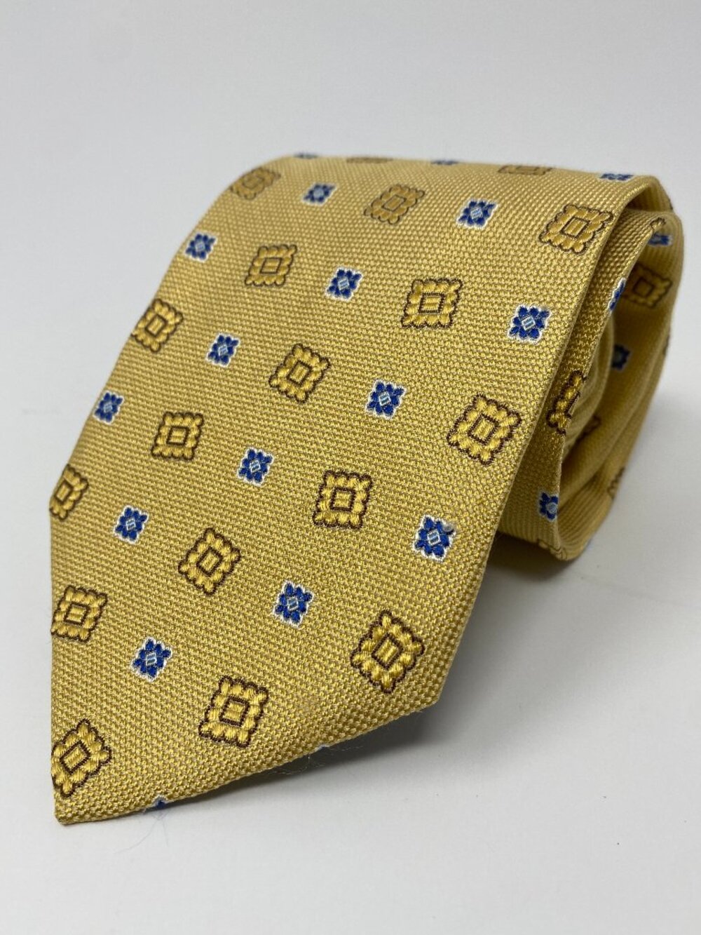 Brooks Brothers Tie Yellow Geometric Necktie Makers and Merchants Silk Neck Tie